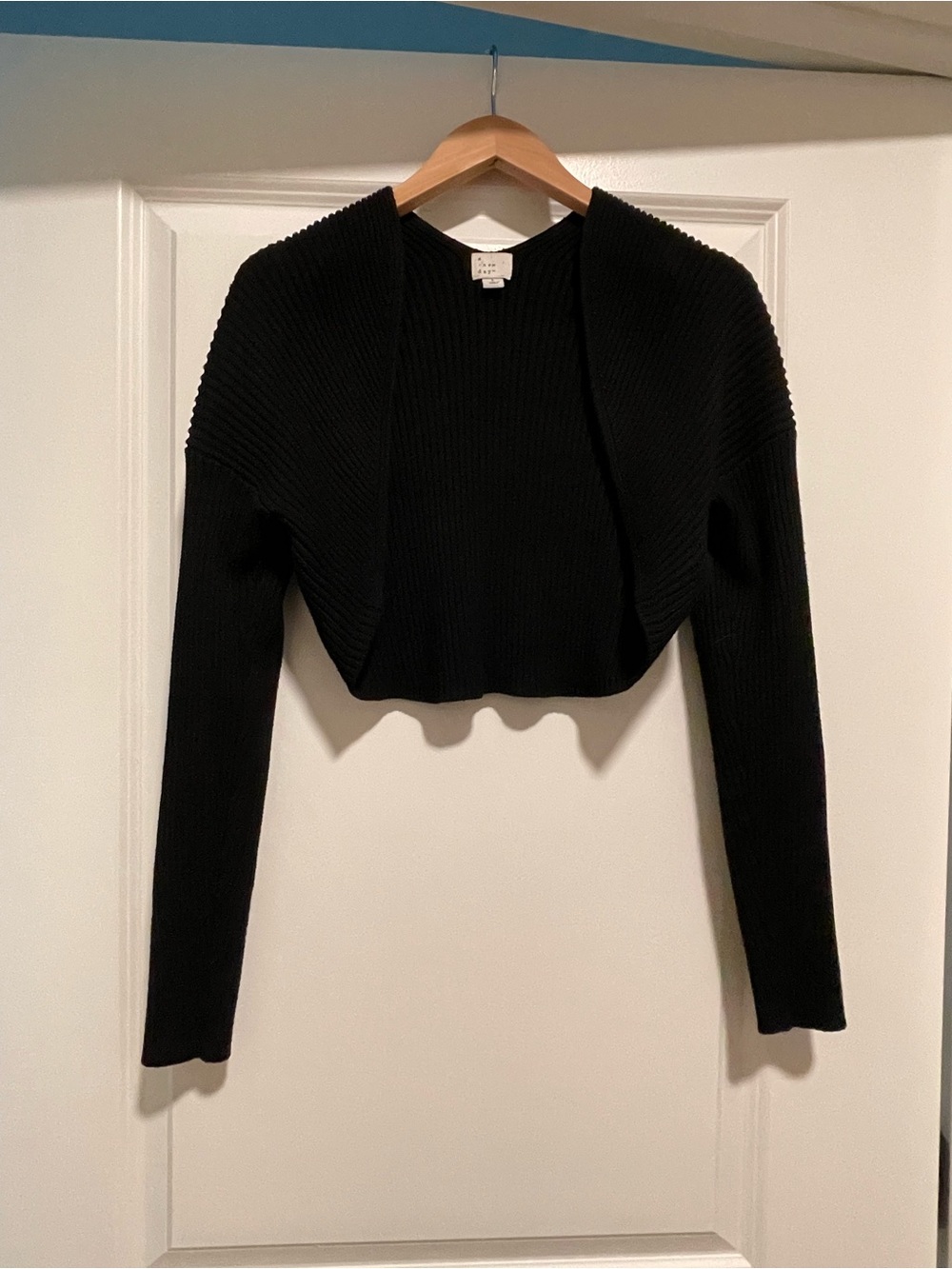 Cropped Open-Front Ribbed Bolero Sweater - Black